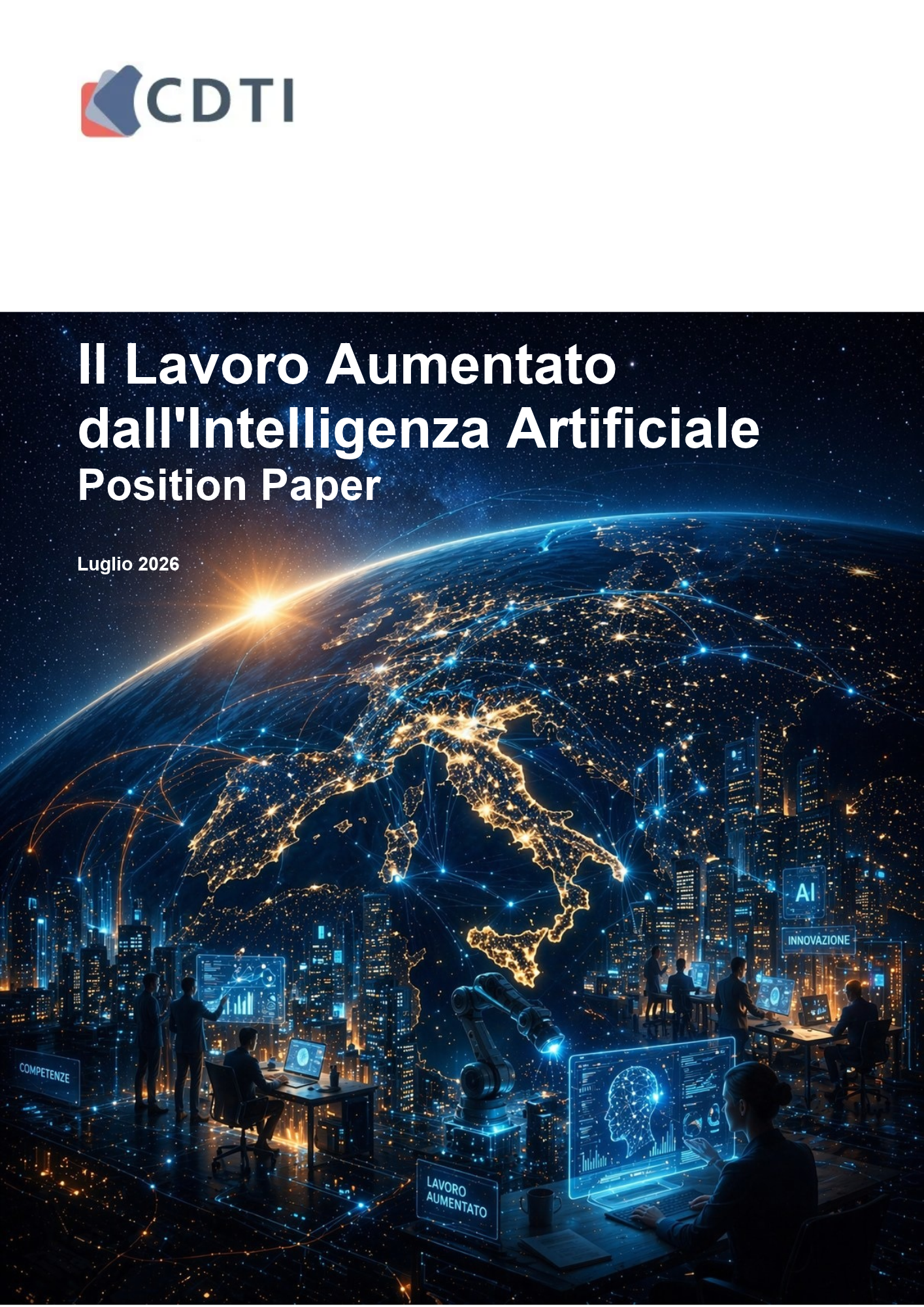 Copertina del Position Paper Il Lavoro Aumentato dall’Intelligenza Artificiale